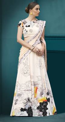 Cream printed silk unstitched lehenga 1