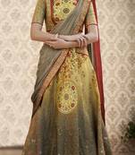 Mustard printed silk unstitched lehenga