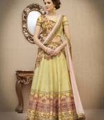 Beige printed silk unstitched lehenga