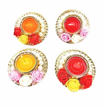 BK Creation Style Handmade Decorative Tealight Floral and Pearl Candle Holder (6 Pieces) 1