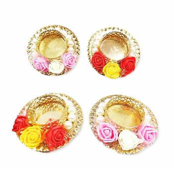 BK Creation Style Handmade Decorative Tealight Floral and Pearl Candle Holder (6 Pieces) 2