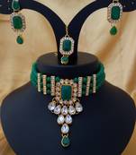 Designer Green Kundan Pearl Choker pc Full Jewellery set