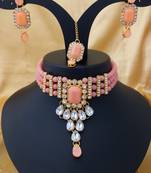 Designer Peech Kundan Pearl Choker   pc Full Jewellery set