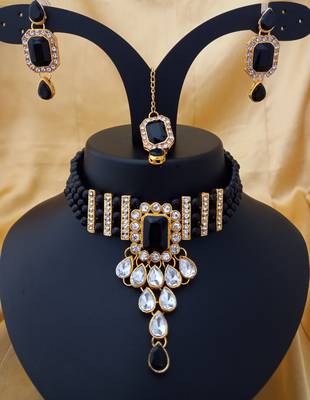 Designer Black Kundan Pearl Choker   pc Full Jewellery set 1
