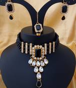 Designer Black Kundan Pearl Choker   pc Full Jewellery set