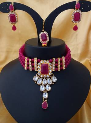 Designer Ruby Kundan Pearl Choker   pc Full Jewellery set 1