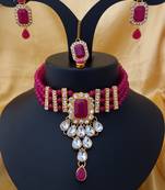 Designer Ruby Kundan Pearl Choker   pc Full Jewellery set