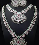 Pink Green CZ Pearl Silver Oxidized Full Combo Jewellery set