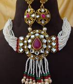 Ruby Pink Real Kundan Pearl Choker Jewellery set