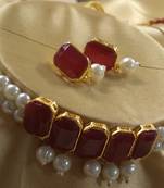 Maroon CZ Pearl Choker Jewellery Set