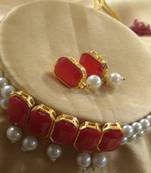Red CZ Pearl Choker Jewellery Set