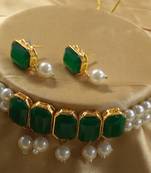 Green CZ Pearl Choker Jewellery Set