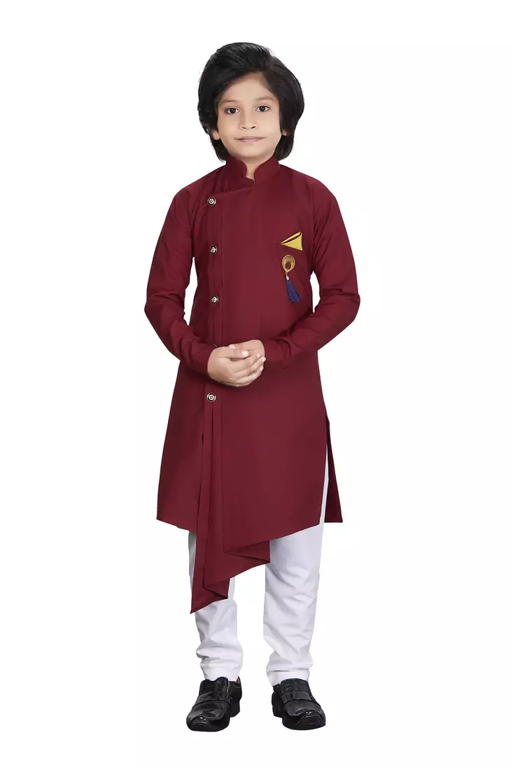Kids Maroon Kurta Pajama Set For Boys 