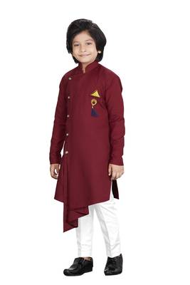 Kids Maroon Kurta Pajama Set For Boys  2