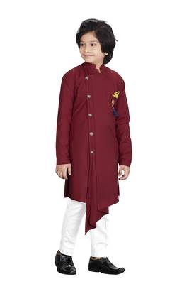 Kids Maroon Kurta Pajama Set For Boys  3