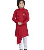 Kids Red Kurta Pyjama Set For Boys 