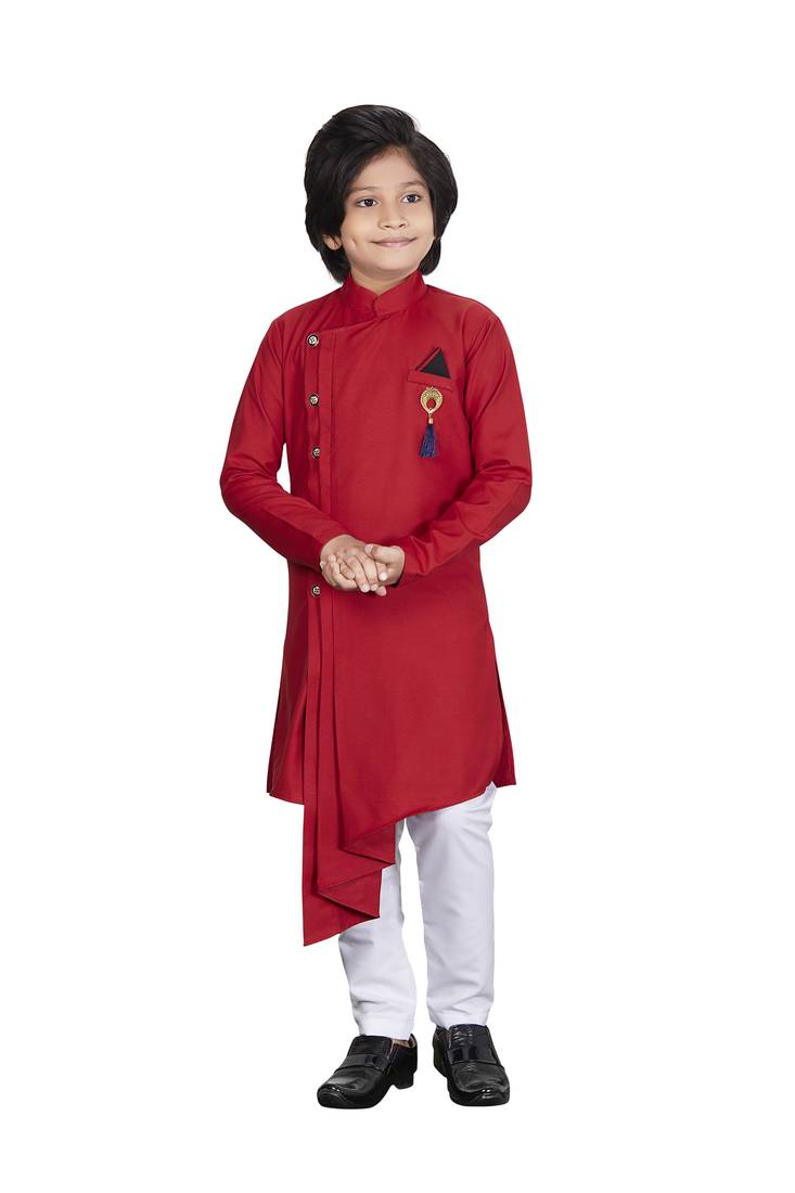 Kids Red Kurta Pyjama Set For Boys 