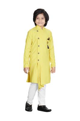 Kids Yellow Kurta Pyjama Set For Boys 2
