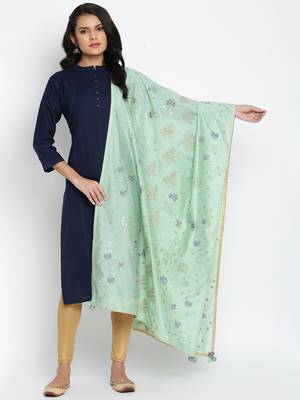 Women's Green Organza Embroidered Dupatta 1