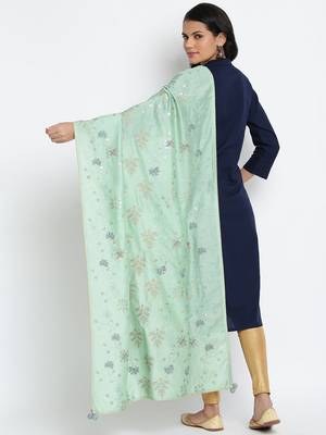 Women's Green Organza Embroidered Dupatta 2