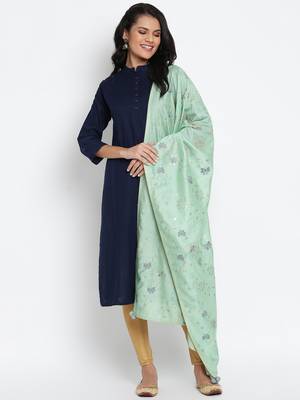 Women's Green Organza Embroidered Dupatta 6