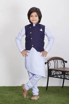 Boy's Silk Cotton Kurta Pyjama and Waistcoat Set