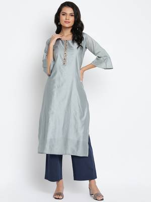 Grey Muslin Embellished Semi-Stitched Kurti 1