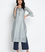 Grey Muslin Embellished Semi-Stitched Kurti