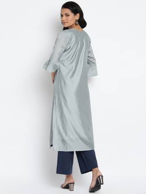 Grey Muslin Embellished Semi-Stitched Kurti 2