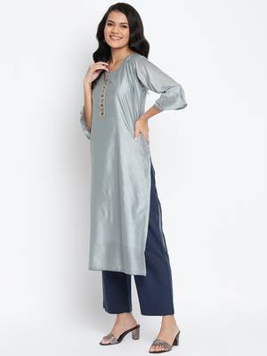 Grey Muslin Embellished Semi-Stitched Kurti 3