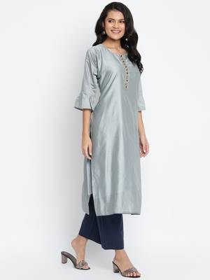 Grey Muslin Embellished Semi-Stitched Kurti 4