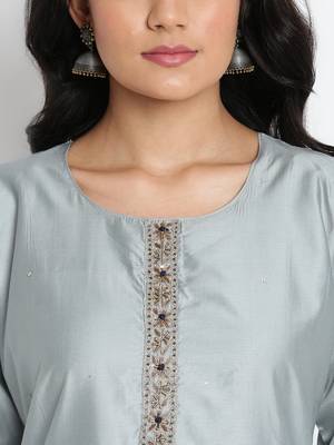 Grey Muslin Embellished Semi-Stitched Kurti 5