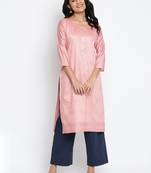 Peach Chanderi Silk Embroidered Semi-Stitched Kurti