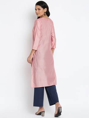 Peach Chanderi Silk Embroidered Semi-Stitched Kurti 2