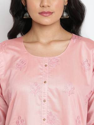 Peach Chanderi Silk Embroidered Semi-Stitched Kurti 5