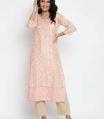 Peach Chanderi Silk Embroidered Semi-Stitched Kurti