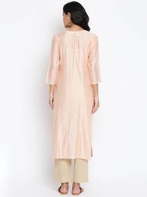 Peach Chanderi Silk Embroidered Semi-Stitched Kurti 2