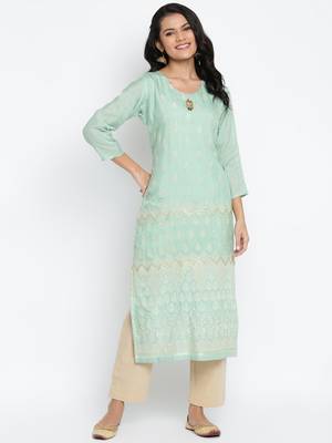 Green Muslin Embroidered Semi-Stitched Kurti 1