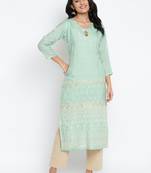 Green Muslin Embroidered Semi-Stitched Kurti