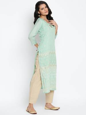 Green Muslin Embroidered Semi-Stitched Kurti 4