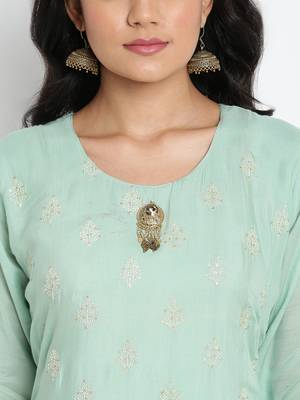 Green Muslin Embroidered Semi-Stitched Kurti 5