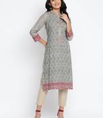 Grey Cotton Printed  Semi Stitched Kurti