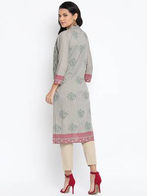 Grey Cotton Printed  Semi Stitched Kurti 2