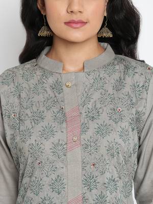 Grey Cotton Printed  Semi Stitched Kurti 5