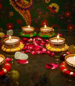 BK Creation Tea Candle Holder and Diwali Decoration Items Traditional Designer Diya for décor Multicolour Set of 6