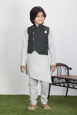 Boy's Cotton Kurta Pyjama and Waistcoat Set 1