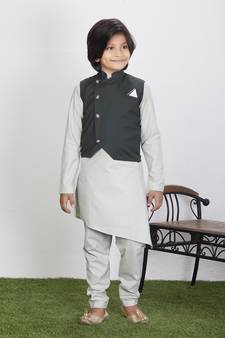 Boy's Cotton Kurta Pyjama and Waistcoat Set
