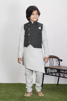 Boy's Cotton Kurta Pyjama and Waistcoat Set