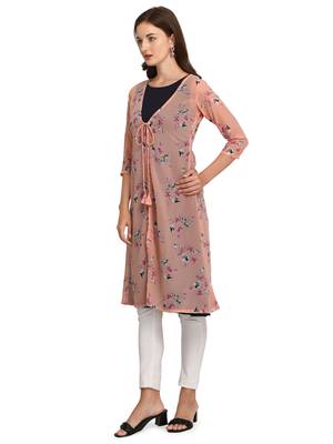 Orange printed georgette georgette-kurtis 3