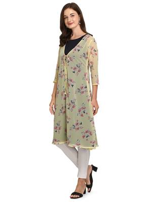 Yellow printed georgette georgette-kurtis 3